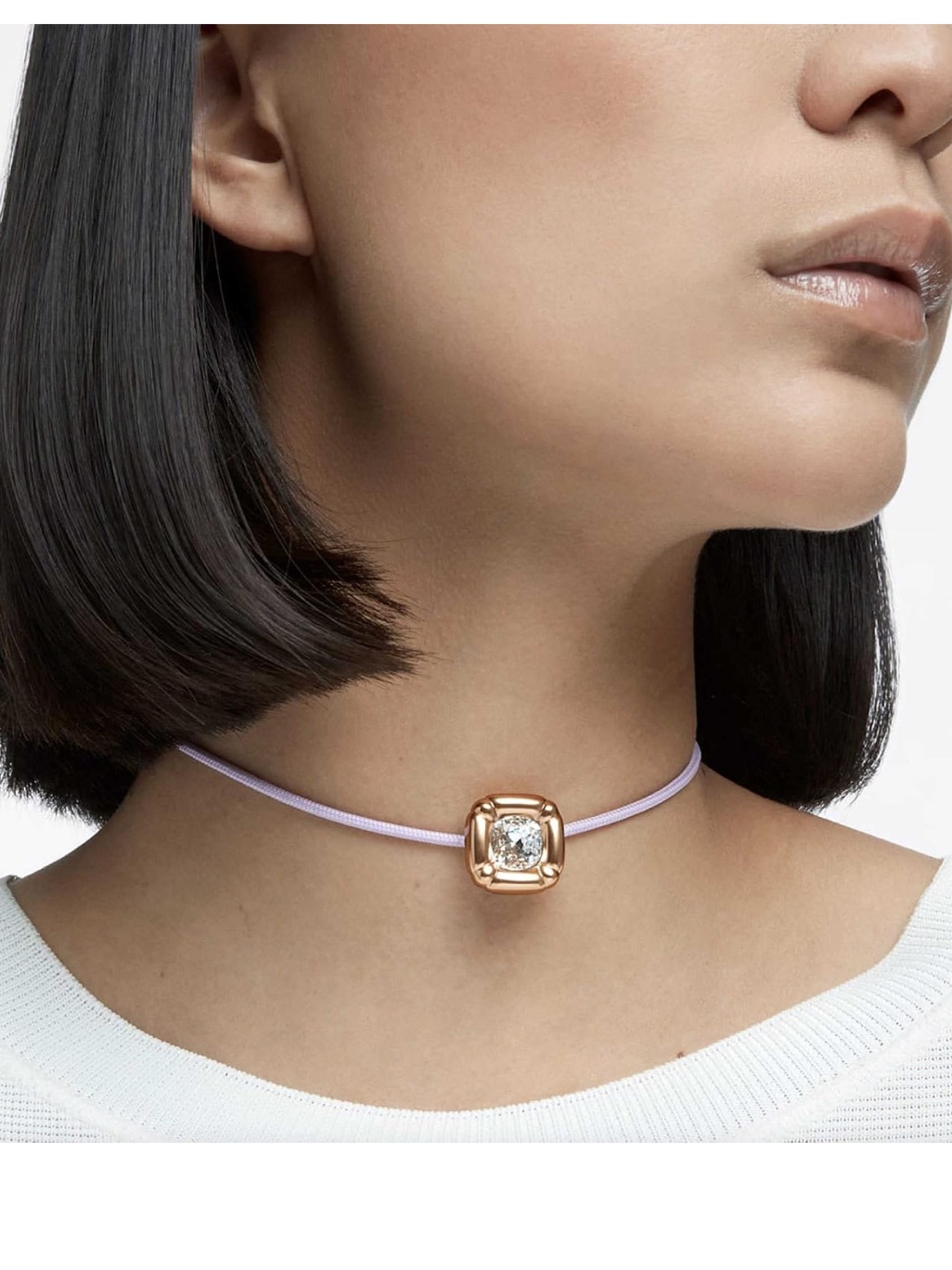 Nib Swarovski Adjustable Lavender Cord Necklace With Rose Gold Accent